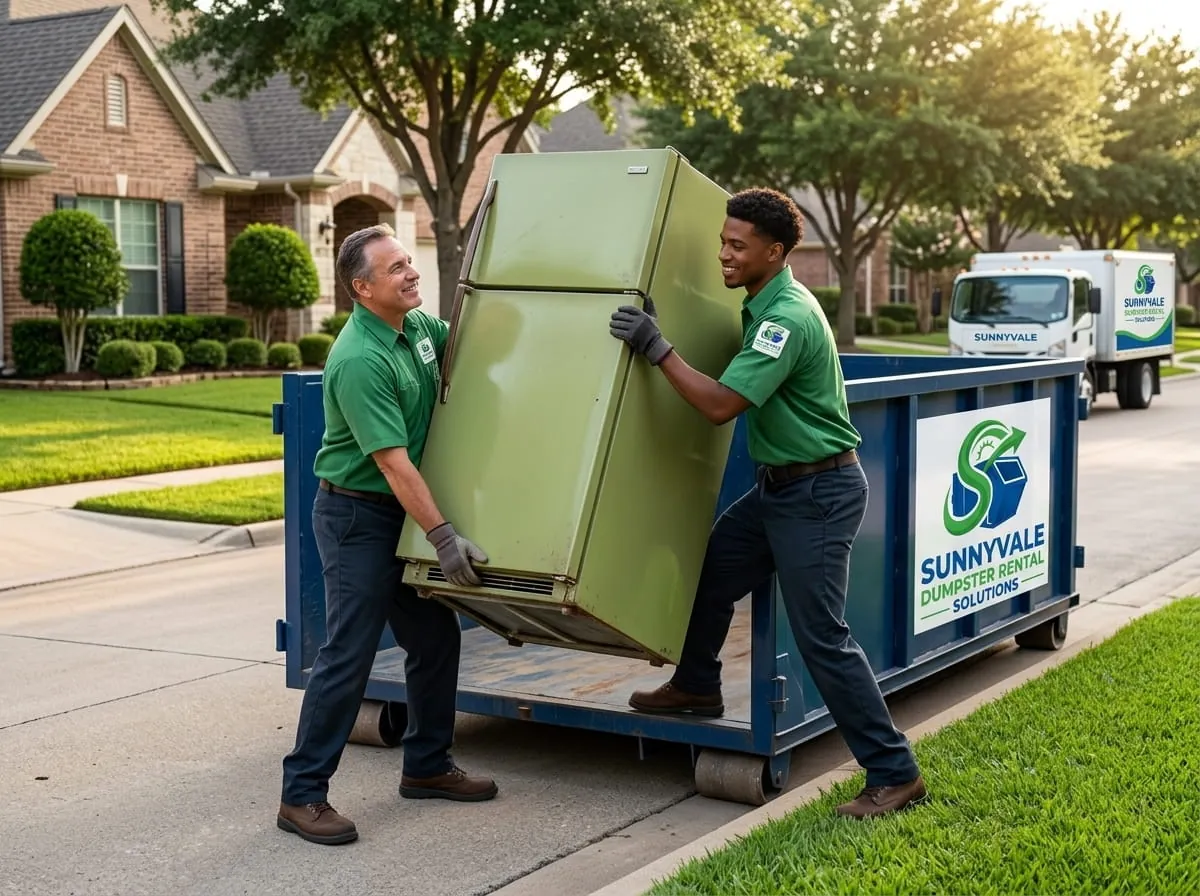 Loading household items into an estate cleanout dumpster in Sunnyvale, CA